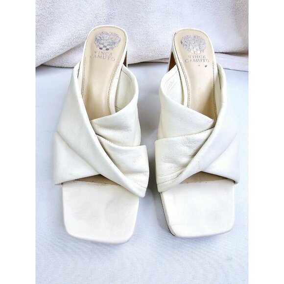 Vince Camuto Size 12 Women Elmindi Slip On Cross Strap Leather Cream Color Heels - Picture 4 of 14